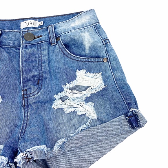 Tobi High Rise Jean Shorts Distressed Size 24 - Picture 3 of 7